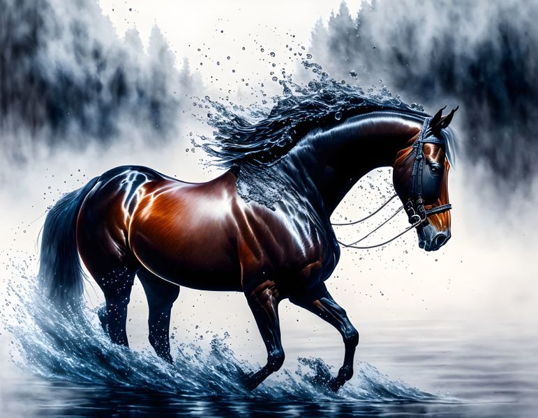 Canvas Wall Art - Horse Galloping Through Water Artwork