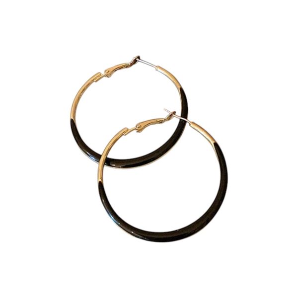Women's Vintage Style Chic Hoop Earrings - Black/Gold