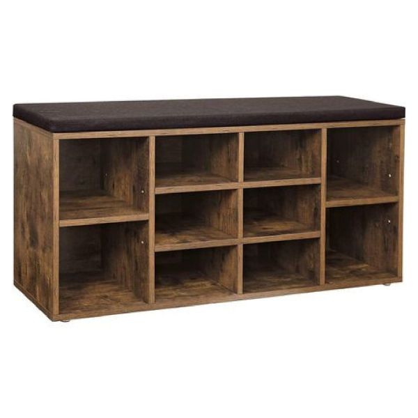 10-Compartment Shoe Storage Bench with Cushioned Seat - Entryway Organizer