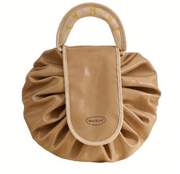 Milk Tea-colored Pleated Cosmetic Bag | Handbag-style Design