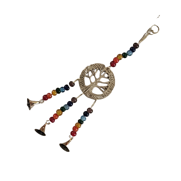 Hanging 7 Chakra Glass Beads and Brass Bells Tree of Life Windchime