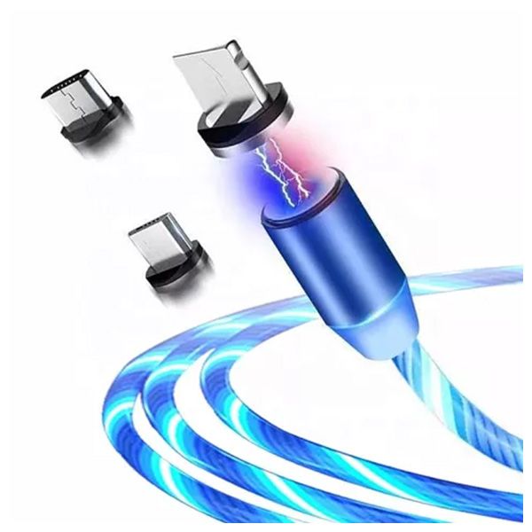 1.2Metre, 3in1 Magnetic LED Lights USB Charging Cable C Type. IPhone, Micro