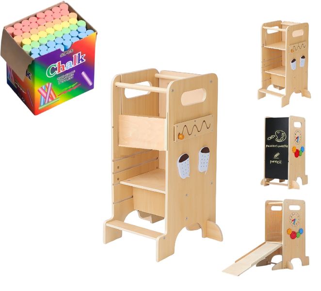 4-in-1 Multifunctional Toddler Tower - Kitchen Stool Helper with 5 games