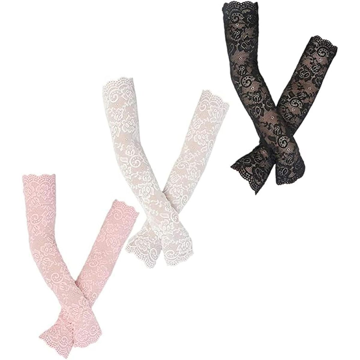 3 Pairs UV Protection Women Arm Sleeves Lace Sun Sleeves