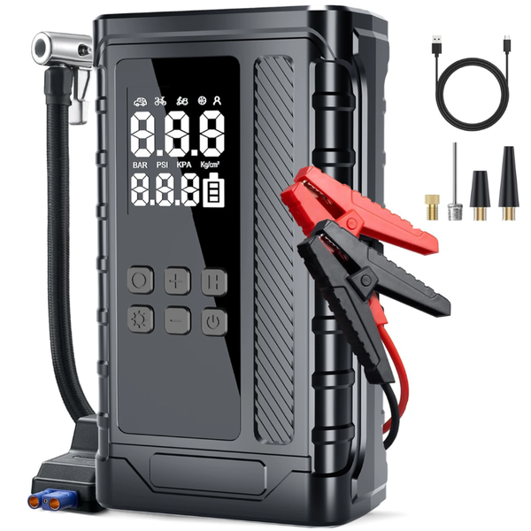 Car Jump Starter, Air Compressor, 12V Battery Booster, Tire Inflator