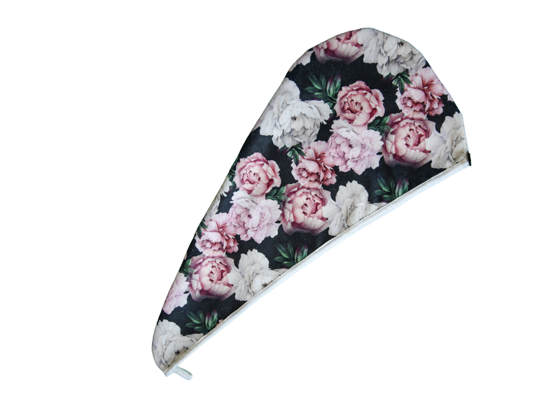 Black Peonies Microfiber Floral Head Wrap