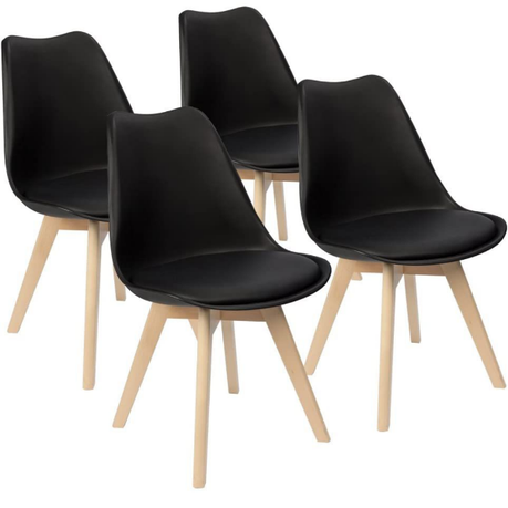 Padded Seat Wooden Leg Dining Chairs Pack of Four Black Colour