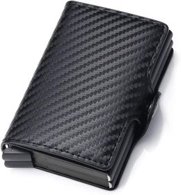 RFID Blocking Auto Pop Up PU Leather Double Credit Card Holder Wallet