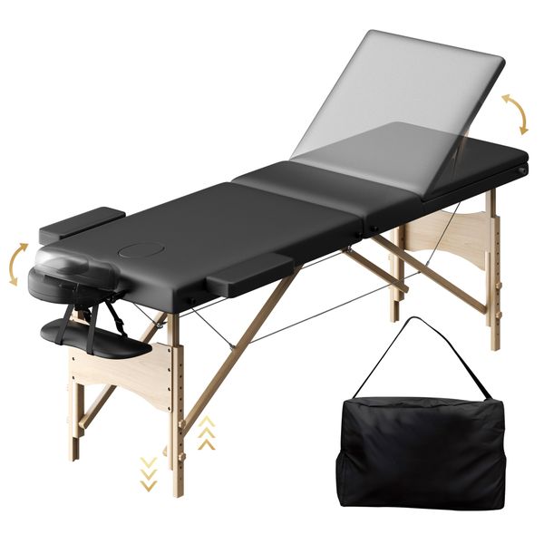 Portable 3-Folding Massage Table,Height Adjustable Massage Bed for Beauty