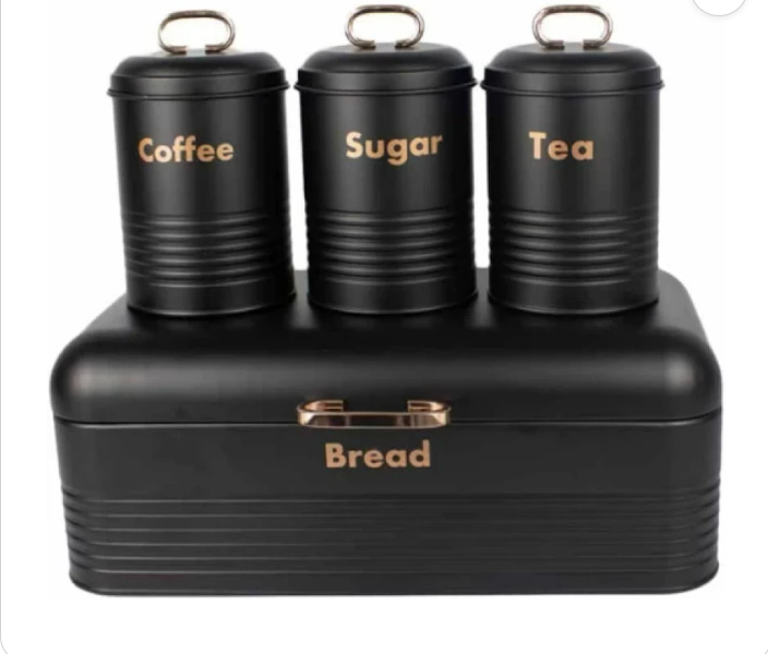 Stainless Steel Bread Bin &amp; Matching Canister Set