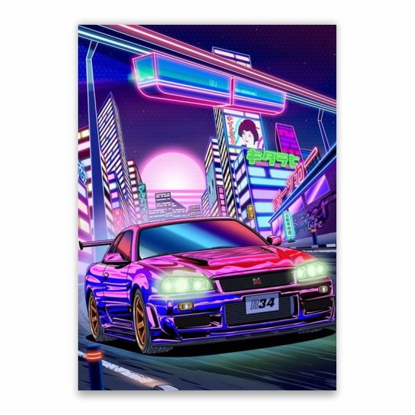Nissan GTR In Japan Cartoon Poster - A1