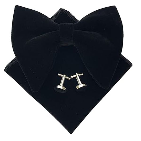 Mens Pre-Tied Bow Tie Tuxedo Oversized Velvet Bowties Combo Sets