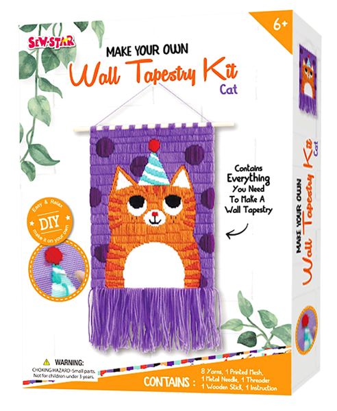Sew-Star Make Your Own Wall Tapestry DIY Kit - Cute Cat Design