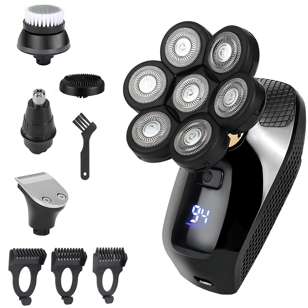 7D Men's Electric Shaver 5-in-1 Men's Bald Shaver Electric Rotary Shaver