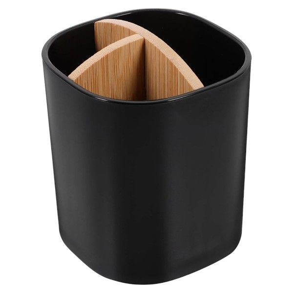 Bamboo 3-Slot Toothbrush Holder With Water Resistance &amp; Non-Slip Base-Black
