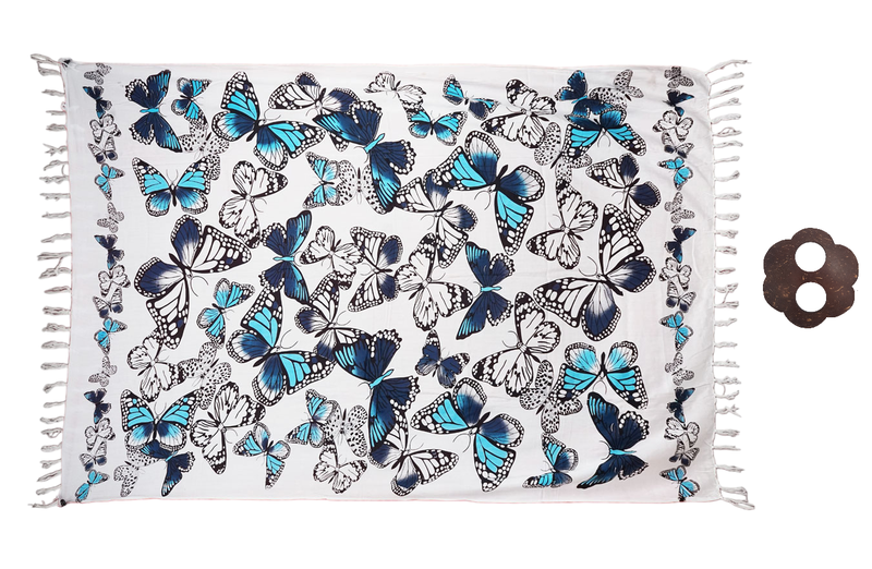Sarong Butterfly Blue and White Design 160cm - 115cm