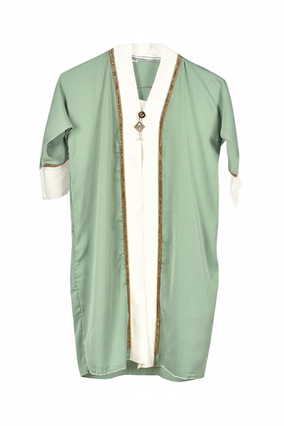 Saudi Arabian Inspired Green Girls Ankle Length Abaya with Contrast Panels