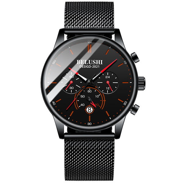 Belushi Men's Black Quartz Watch - Red Dial