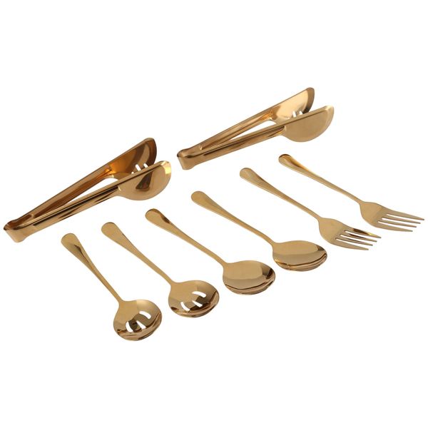 Stainless Steel Flatware Serving Utensils Large (Gold 8 Pieces)