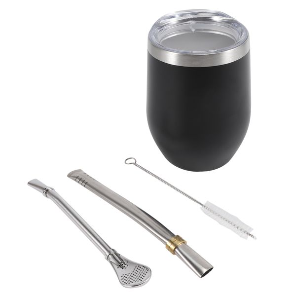 Yerba Mate Gourd Tea Cup Set 12Oz,Stainless Coffee Water Cup,Black