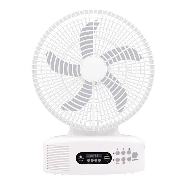 Rechargeble Solar Powered AC/DC Fan With Speaker And LED Light