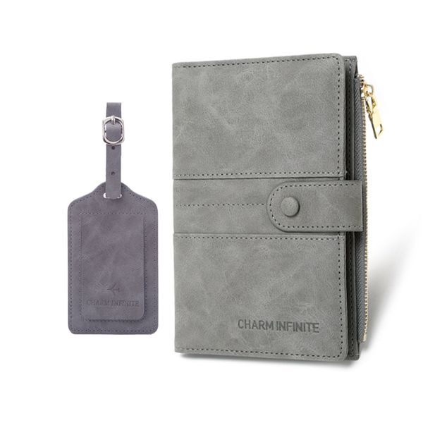 Leather Passport Holder &amp; Luggage Tag RFID Travel Passport Wallet Card Slot