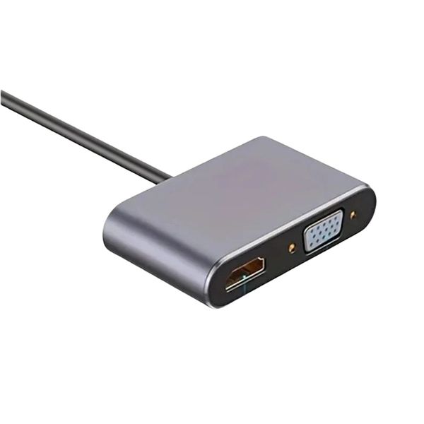 Type-C 4-in-1 Adapter Hub with HDMI VGA USB3.0 PD Port for Laptop PC Gray