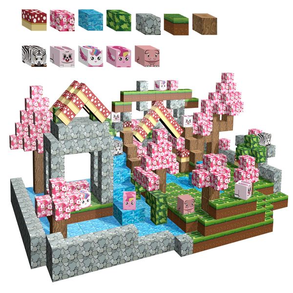 DIY Cherry Blossom Tree Building Magnetic Building Blocks Set