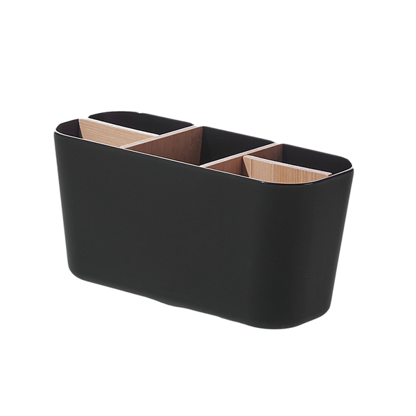 5-Slot Black Plastic Toothbrush Holder Detachable Stationery Storage Box