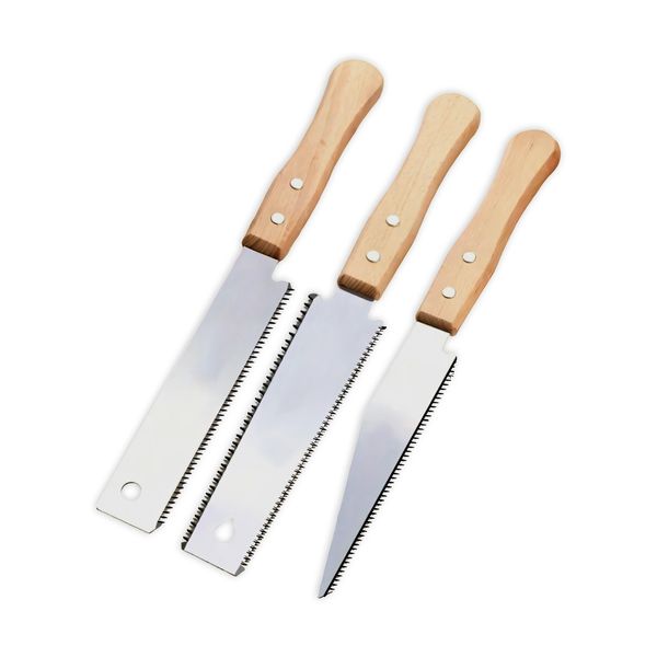 3x Japanese Pull Saw Set - Double-Edged, Pointed Head &amp; Square Head