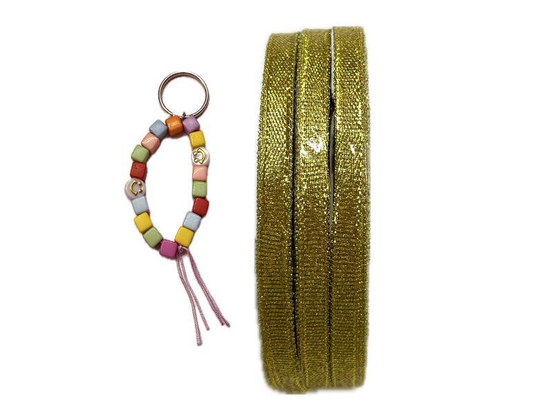 BEAD COOL Metallic Gold Ribbon 6mm width-60 meters - Wrapping+1 Key Ring