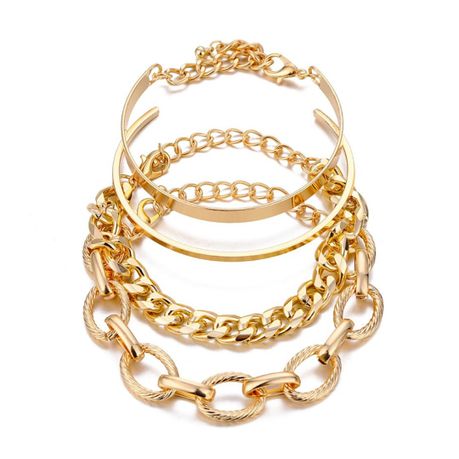 Retro Fashion Jewellery - 4-Piece Gold Plated Chain and Bangle Bracelet Set Image