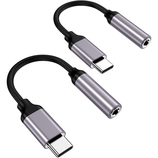 2 Pack USB C to 3.5mm Audio Adapter Female Headphone Jack Adapter
