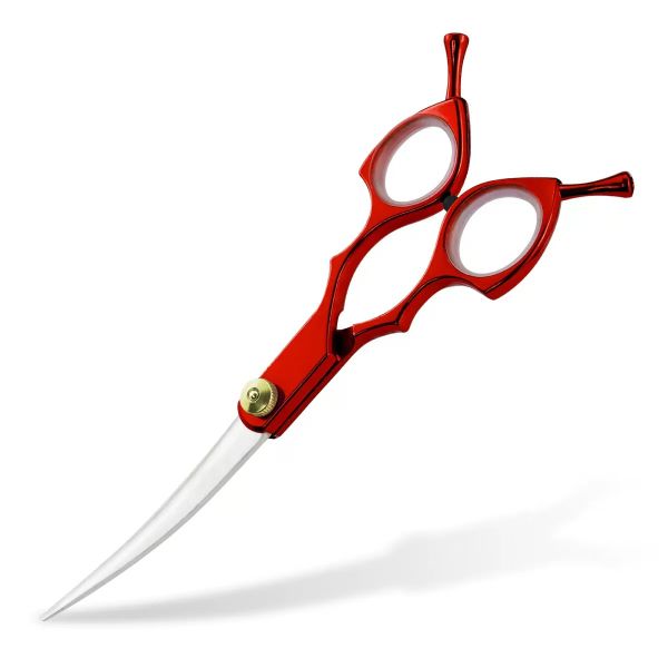 Double Tail Red Pet Grooming Hair Trimmer Curved Scissors- 6 Inch