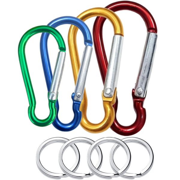 4-piece Aluminum Carabiners &amp; Keyrings, Small Keychain Carabiner Clip Set