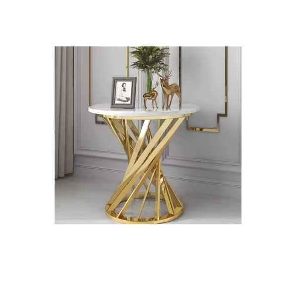 Round Marble Side Table - Elegant Accent Table with Metal Frame