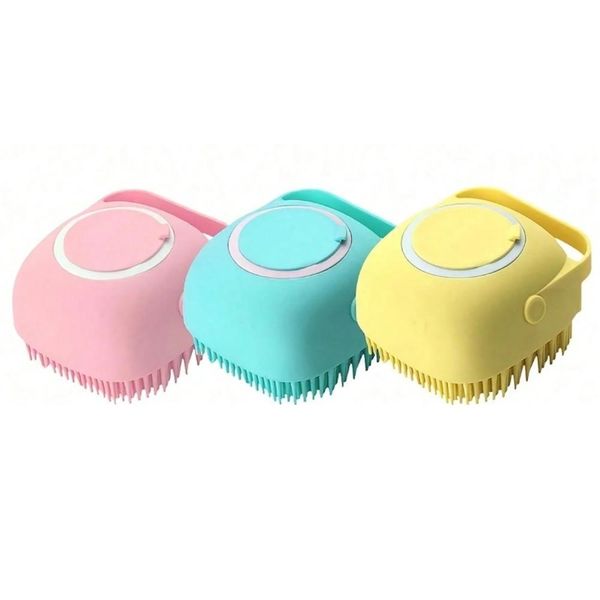 3-Pack Silicone Pet Bathing Brush with Shampoo Dispenser for Dogs &amp; Cats