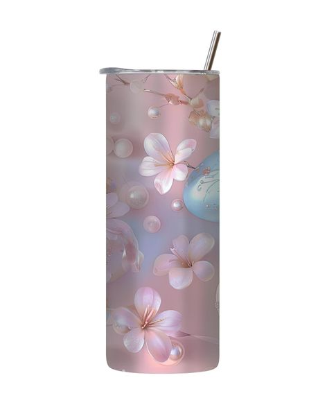 Pearl 20 Oz Tumbler with Lid Straw Trendy Easter Bunny Egg Graphic Gift 181