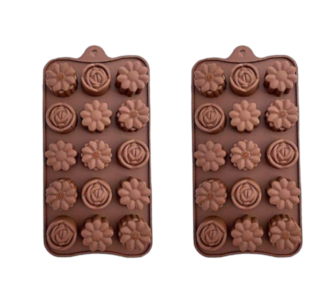 Flower Shape Silicone Chocolate Molds,15-Cavities - Pack Of 2