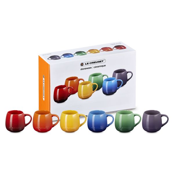 Le Creuset Stoneware Rainbow Set of 6 Coupe Mugs - 320ml