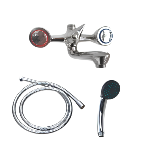 Dual Handle Zinc Alloy Shower Mixer Tap Set with Hose &amp; Wall Mount - Silver