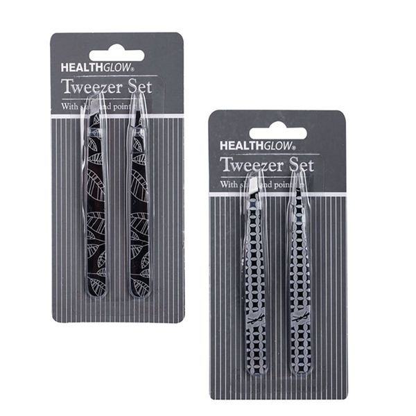 2x Sets Health Glow Stainless Steel Tweezers