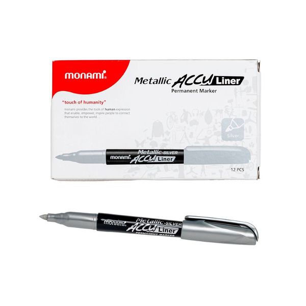 MONAMI Permanent Marker - Acculiner Fine Box 12's Met Silver