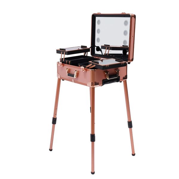 Professional Makeup Station Case Box Stand with Lights Mirror and Wheels