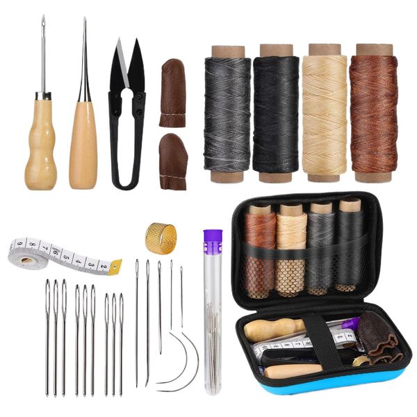 Leather Sewing Kit: Awl, Needles, Waxed Thread for Car Seats, Sofa, Shoes