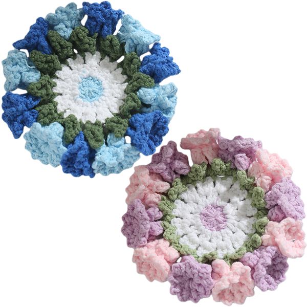 2Pcs 3D Handmade Crochet Flower Cup Coaster For Drinks Cup Coffee Mug