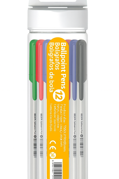 BEIFA Ballpoint Set - 12 Pens(Black, Blue, Red, Green)-6 x Bottles