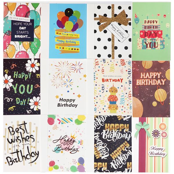 12PCS Bulk Birthday Cards with Envelopes Assorted Blank Greeting Cards