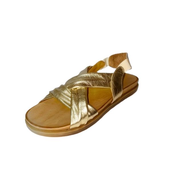 Gia Gold Leather Cross Over Slingback Sandal
