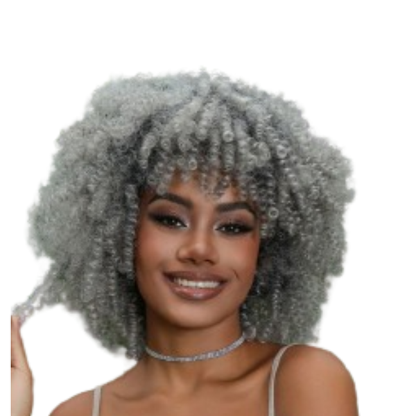 Grey Ombre Afro Kinky Synthetic Hair Fringe Wig